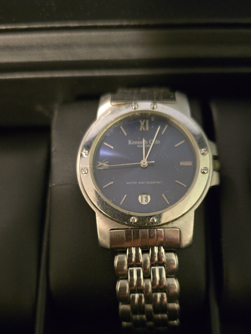 Kenneth Cole Men's Silver Stainless Steel Watch with Blue Dial